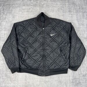 Nike Jacket Mens Large Black Vintage 90s Reversible Bomber Big Swoosh Quilted